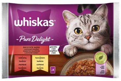 Zdjęcie produktu dla Whiskas Pure Delight Mokra Karma Dla Kotów Soczyste Kąski Galaretka 340 G (4 X 85 G)