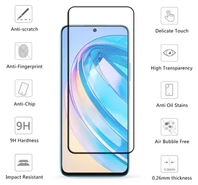 Produktbild von 2er-Pack Schutzglas Display Screen Panzerfolie Für Honor X8a (6.75'') 9H Glas Schwarz