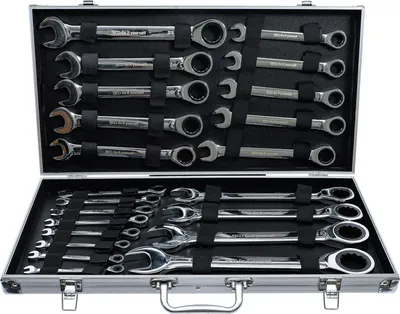 A tool case filled with wrenches.