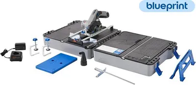 A DREMEL Blueprint Mobile Sägestation with various accessories laid out on a white background.