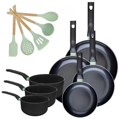 Image de Batterie de cuisine de 4 poêles 20/24/28/30 cm, 3 casseroles 16/18/20 cm et 5 ustensiles Fackelmann Brandao