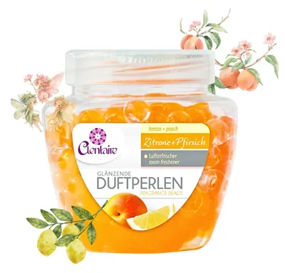 Produktbild von CLENTAIRE Duftperlen Zitrone + Pfirsich 200g Gel Lufterfrischer in Kugeln, KI-generiertes Bild