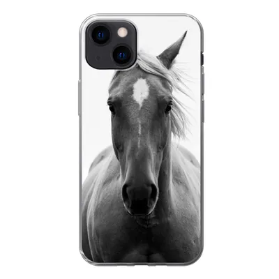 Produktbild von MuchoWow® Handyhülle Schutzhülle Hülle für iPhone 13 Pferd - Tier - Schwarz - Weiß Silikon Softcase Handy Hülle - Karteninhaber