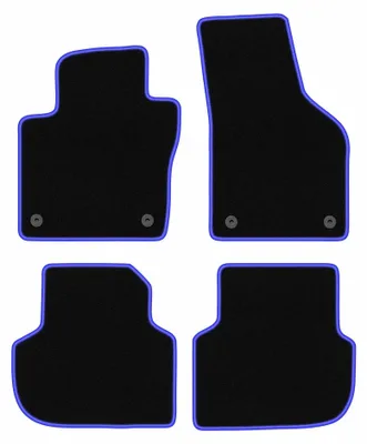 Produktbild von Velours-Fußmatten für Volkswagen Jetta VI 2010-2018 (Limousine/Kombi/Variant) – 4-tlg, Schwarz/Blau, passgenau – Wielganizator CARLUX