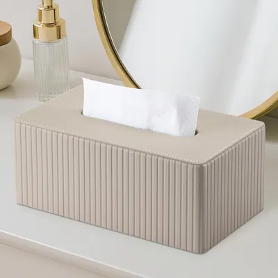 Produktbild von Taschentuchbox, Rechteckige Tissue Box Tücherbox für Wohnzimmer, Badezimmer & Büro – Dekorative Taschentücher Box (Beige, Rechteckige)