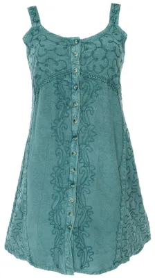Produktbild von Besticktes Indisches Boho Kleid, Hippie Chic Minikleid - Ozeangrün Design 9, Damen, Viskose, Kleider