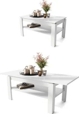 Produktbild von All4All Couchtisch Asti , R , Wohnzimmertisch , Kaffeetisch , Couchtisch mit Stauraum , Sofatisch mit Ablage , ausziehbar bis 140cm , 100x60cm , Weiß 05