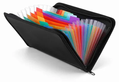Zdjęcie produktu dla Segregator A6 z zamkiem błyskawicznym, 13 przegródek, wykonany z tworzywa PP, wodoodporny, wymiary: 26x18x1,9 cm
