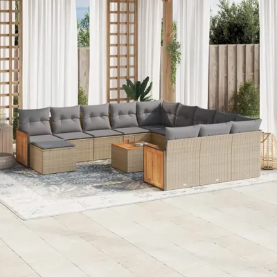 Produktbild von Design 13-tlg. Garten-Sofagarnitur mit Kissen Beige Poly Rattan, Gartenmöbel-Sets 2024 Neu