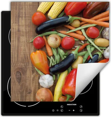 Produktbild von DarHaus Herdabdeckplatte 60x52 cm Anti Rutsch Matte Aufrollbar, Gemüse - Holz