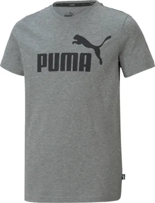 Image de T-shirt PUMA pour garçon - Coton, uni, logo imprimé, col rond, gris, taille 116