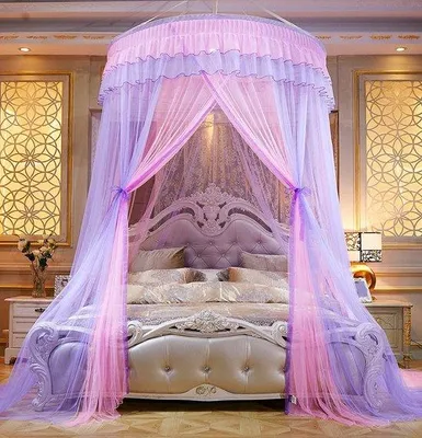 Imagen del producto de Tomivo® Cielo de cama redondo para niñas – Rosa y lila, para cunas de bebé y niños, diámetro superior de 119 cm (47 pulgadas), altura de 269 cm (106 pulgadas), perímetro inferior de 1097 cm (433 pulgadas), incluye kit de sujeción (gancho adhesivo) y bolsa de transporte