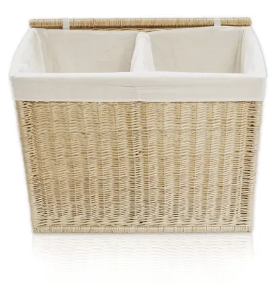 Produktbild von Wäschekorb 2 Fächer 120 l Wäschesortierer Weide weiß 67 x 33 x 56 cm