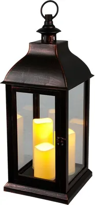Image de BURI XXL Lanterne Vintage noire avec 3 bougies LED effet scintillant - Lanterne bougeoir 60cm grande lanterne décorative avec vitres et minuterie pour l'intérieur