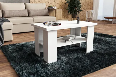 Produktbild von Couchtisch - Kaffeetisch - Beistelltisch - Wohnzimmertisch - Weiß - 90 x 50 cm - Skandinavisches Design - Modulares Möbelstück - Holztisch - Modern