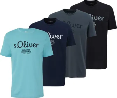 Produktbild von s.Oliver Herren T-Shirt, 4er Pack - Basic, Logoprint, Rundhals, Baumwolle Hellblau/Dunkelblau/Dunkelgrau/Schwarz L