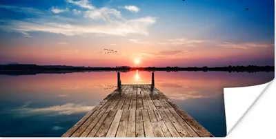 Produktbild von MuchoWow® Poster Steg - Wasser - Sonnenuntergang - Rosa - Horizont 40x20 cm - Poster für die Wand - Poster Schlafzimmer