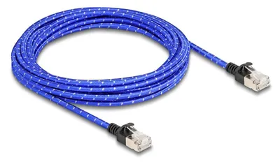 Obrázek produktu pro DeLOCK Síťový kabel RJ45 s opleteným pláštěm, Cat. 6A, U/FTP Slim, 5 m, modrý, 5 m, Cat6a, U/FTP (STP), RJ-45, RJ-45, Modrá