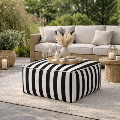 Obrázek produktu pro Sedací vaky Patio, křeslo 70 x 70 x 36 cm, balkonový nábytek, zahradní nábytek, odolná a povětrnostně odolná látka Club, černá a bílá