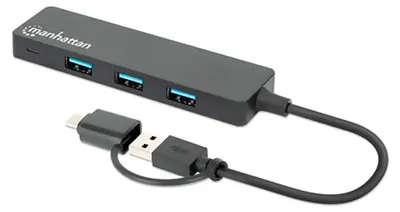 Obrázek produktu pro Manhattan 180863, USB 3.2 Gen 1 (3.1 Gen 1) Type-A + Type-C, USB 3.2 Gen 1 (3.1 Gen 1) Type-A, 5000 Mbit/s, Černá, ABS (akrylonitril-butadien-styren), Kulatý kabel