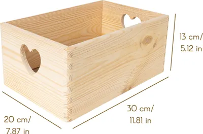 Produktbild von Creative Deco Große Holzkiste Obstkiste Korb - 30x20x13cm (+/-1cm) - Herzförmige Griffen