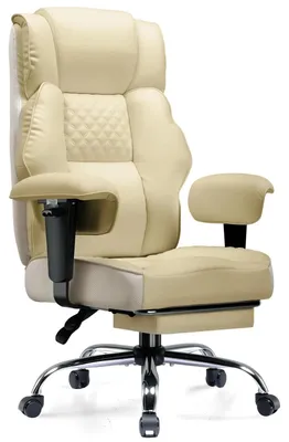 Zdjęcie produktu dla GT216 – Krzesło biurowe – Ergonomiczne – Z regulacją wysokości – Obrotowe – Z podłokietnikami – Na kółkach – Ze sztucznej skóry – Ciepła biel