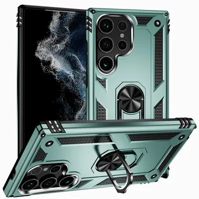 Produktbild von Schutzhülle für Samsung Galaxy S25 Ultra, Dual Layer Robust Militäre Fallschutz Hülle mit Ringhalterung Ständer Grün