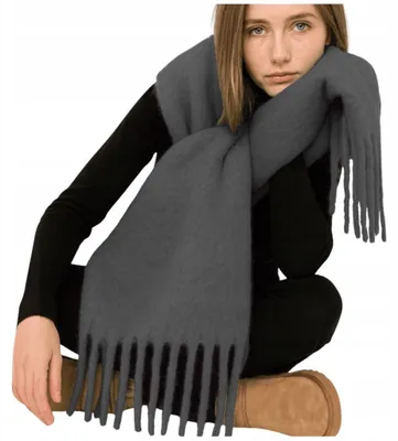 Produktbild von Schal - Großer Warmer Schal - Dick - Elegant - Modischer Schal - Winter - Halstuch - Grau