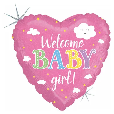Zdjęcie produktu dla Balon z sercem Karaloon Welcome Baby Girl wykonany z folii powlekanej aluminium