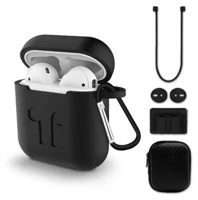 Immagine prodotto di Porta-Airpods in silicone con una serie di accessori - Custodia protettiva per cuffie Airpods per tenere insieme le cuffie e proteggerle in spiaggia, in viaggio o durante lo sport