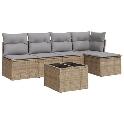 Produktbild von vidaXL 6-tlg. Garten-Sofagarnitur mit Kissen Beige Poly Rattan