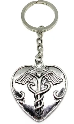 Produktbild von Onwomania Schlüsselanhänger Herz Gesundheit Apotheke Logo Silber Metall Anhänger Charm