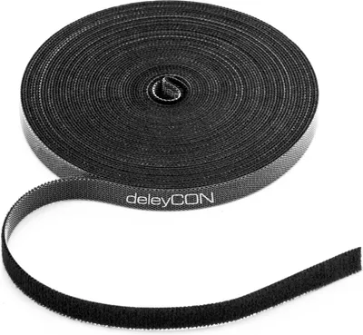 Produktbild von deleyCON 10m Klett Kabelbinder Klettband Klettbandrolle 10mm Breit Kabelmanagement Kabelorganizer Klettkabelbinder Klettverschluss zuschneidbar Schwarz