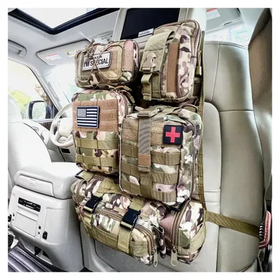 Produktbild von Universeller Autositz Rückenlehnen Organizer mit Molle-System, Fahrzeug-Organizer mit 5 abnehmbaren Molle-Taschen für Lkw und Autos