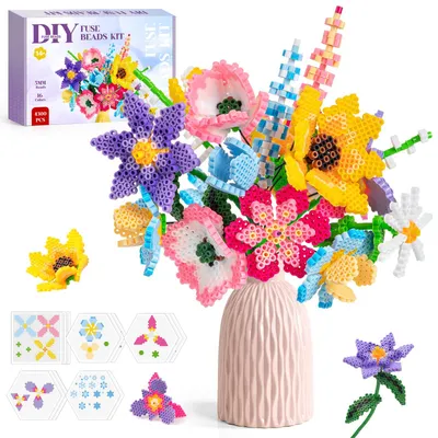 Imagen del producto de Kit de manualidades con perlas para planchar, 4300 unidades de 5 mm, 16 colores, con caja de almacenamiento y plantillas, ideal para niños