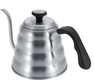 Produktbild von Kaffee-/Teekanne aus Edelstahl, Tropfkessel mit Schwanenhals und eingebautem Thermometer, 1,2 l