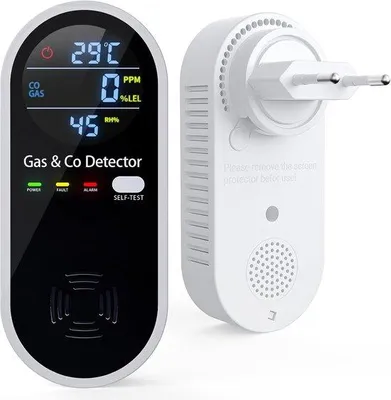 Zdjęcie produktu dla Detektor gazu i tlenku węgla 4 w 1 z czujnikiem temperatury i wilgotności