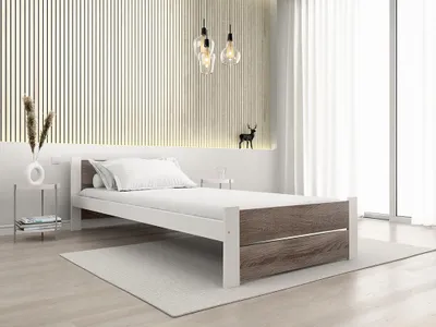 Produktbild von Bett IKAROS DOUBLE 90 x 200 cm, Weiß/Trüffeleiche Matratze: Ohne Matratze, Lattenrost: Mit Lamellenrost