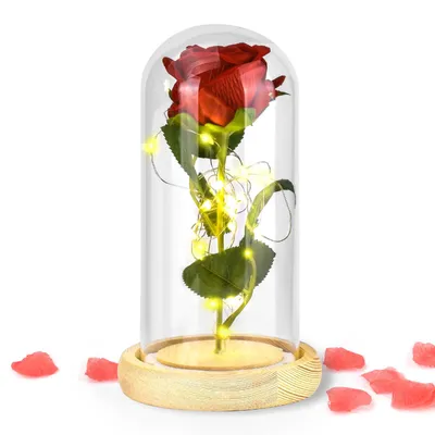 Künstliche Rose in Glasglocke mit LED, 1 Stück, Log-Farbe