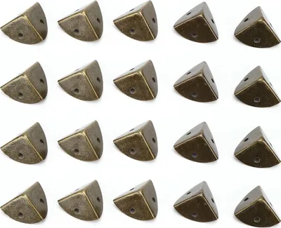 Imagen del producto de 20 protectores para esquinas y bordes de cajas antiguas, cubiertas de bronce, 26 x 26 mm, paquete de 20 unidades