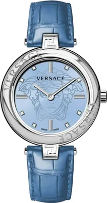 Produktbild von Versace VE2J00121 New Lady silber blau Leder Armband Uhr Damen NEU
