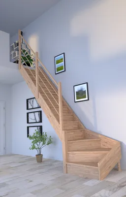Produktbild von Holztreppe Rhodos in 1/4 gewendelter Ausführung links-Eiche-Holz-Holz Design Geländer-links-mit Setzstufen