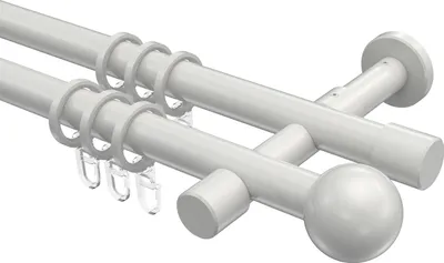 Produktbild von Interdeco Gardinenstange / Vorhangstange Weiß, Typ Prestige Luino (Kugel), 20 mm Ø 2-läufig, 140 cm