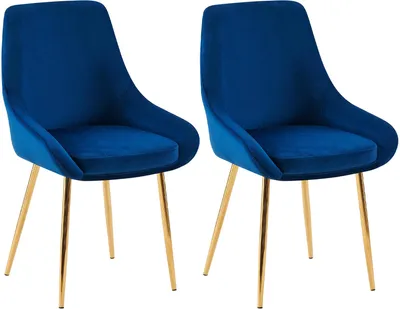 Produktbild von 2er Set Esszimmerstuhl PUNAR - Samt Dunkelblau 50x53x86 cm Gold | Essstühle Esszimmerstühle Küchenstühle Wohnzimmerstühle