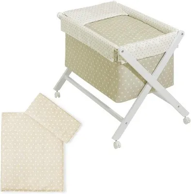 Produktbild von Beige Mini Babybett mit Rädern und Lattle Bett - inklusive Matratze und Bettwäsche