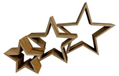 Produktbild von Deko-Set Holzsterne 3 Stück Natur oder Weiß Weihnachtsdekoration 30 cm 22 cm 17 cm