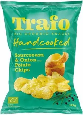 CHIPSY ZIEMNIACZANE CIENKO KROJONE O SMAKU ŚMIETANKOWO - CEBULOWYM WEGAŃSKIE BIO 125 g - TRAFO