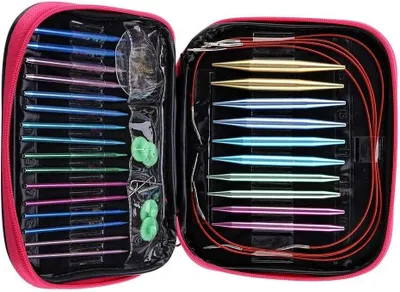 Immagine prodotto di Set di ferri circolari da maglia, 13 paia - Manici ergonomici - Alluminio/carbonio - Misure da 2,75 a 10 mm - Ideali per il lavoro a maglia - Facili da usare - Ferri circolari