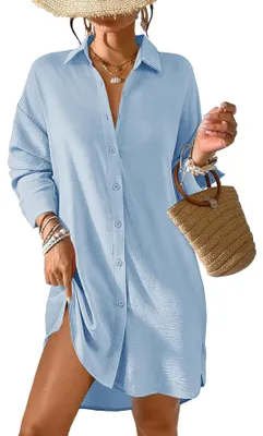 Productafbeelding van Tanmolo dames strandjurk, zomer, strandtuniek, omslagdoek, lichtblauw, maat M
