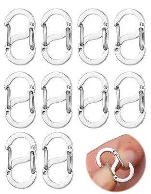 10er Set Edelstahl S-Lock Mini-Karabinerhaken, 12x6 mm, Silber
